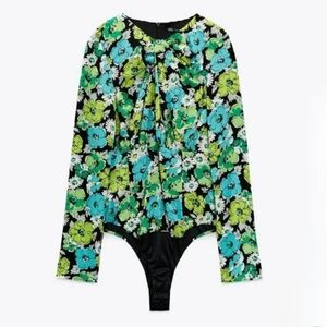 ZARA Draped Floral Bodysuit size M new